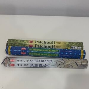 Hem Incense Sticks in Green, Blue, and White 3 box new sage patchouli myrrh